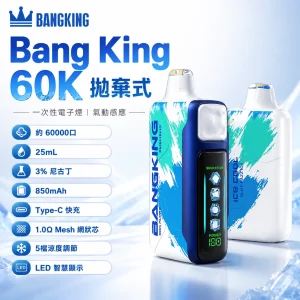 Bang King Ice Cool 60000 一次性電子煙｜60000口 25ml 5檔涼度調節 LED顯示螢幕【12種口味】