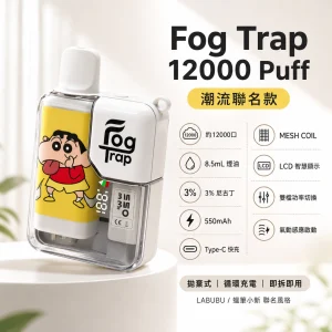 Fog Trap 12000口 一次性電子煙 聯名款｜雙檔調壓 LCD油電顯示 Type-C充電【20種口味】