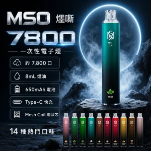 MSO 爅嘶（台灣品牌） MSO 爅嘶 一次性電子煙 7800口｜8mL MESH網狀芯 Type-C可充電【14種口味】